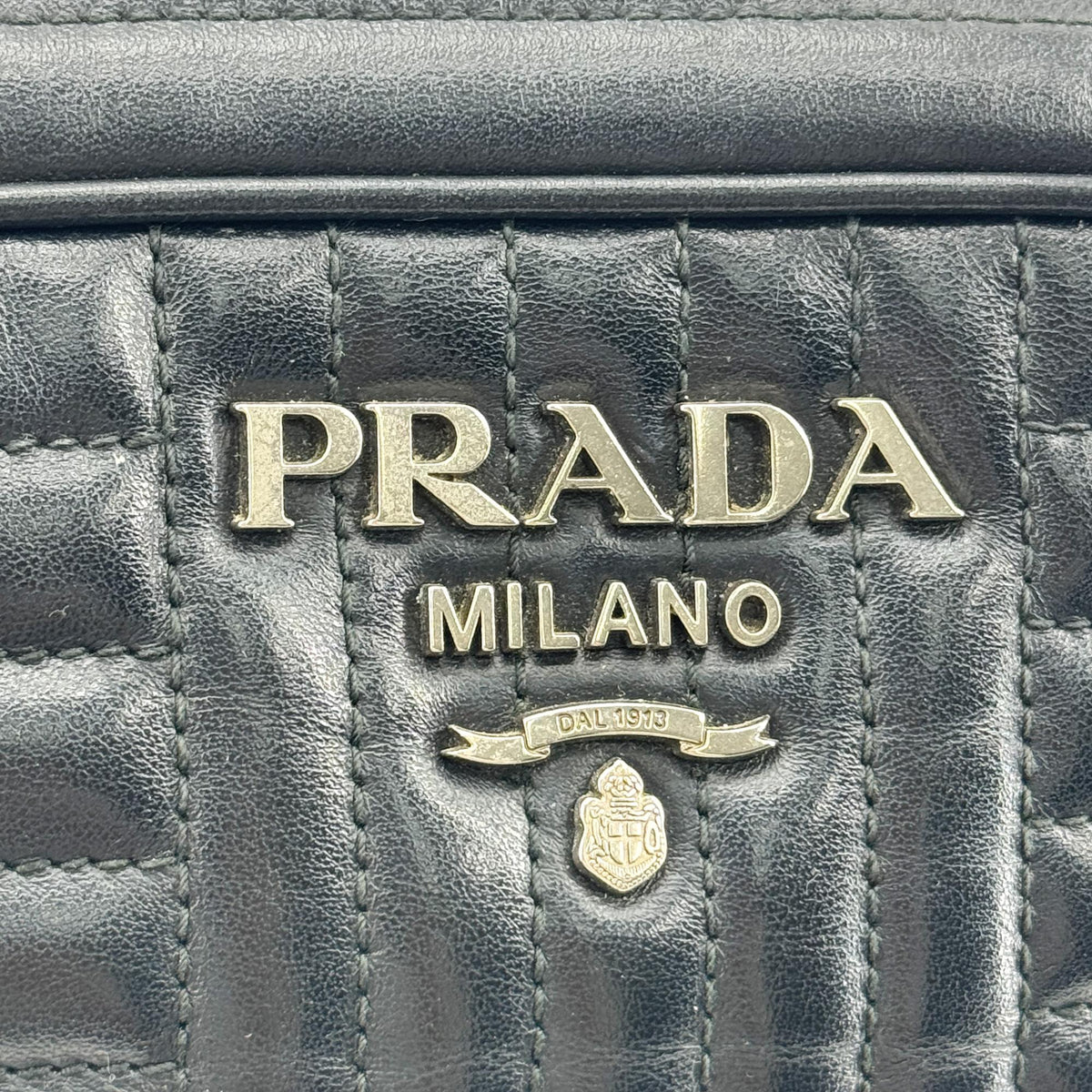 Prada Camera Diagramme Quilted Leather Black Calfskin Handbag (Pre-Owned)