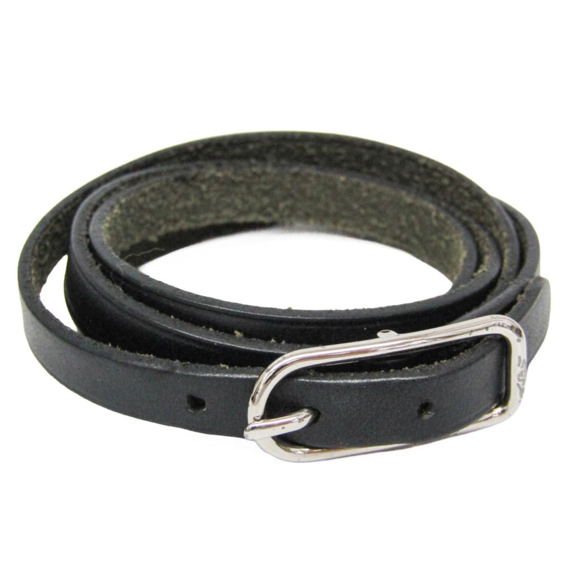 Hermes Buckle Double Tour Leather Black Leather Bracelet Jewelry (Pre-Owned)