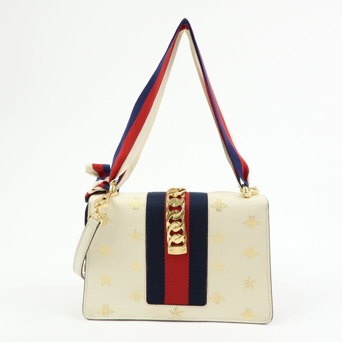Gucci Sylvie Printed Leather Beige Leather Shoulder Bag Bag (Pre-Owned)