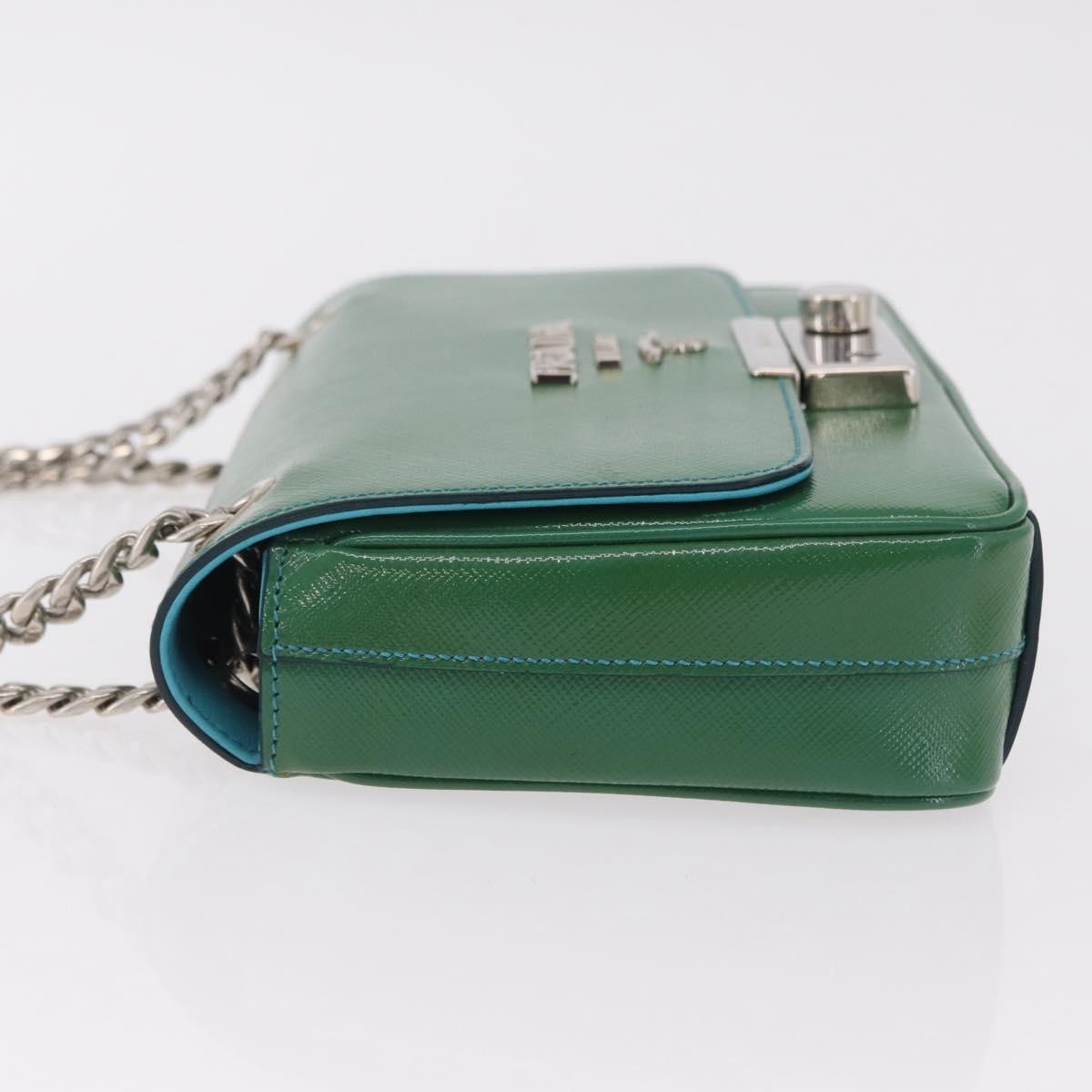 Prada Sound Chain Saffiano Leather Green Leather Shoulder Bag Bag (Pre-Owned)