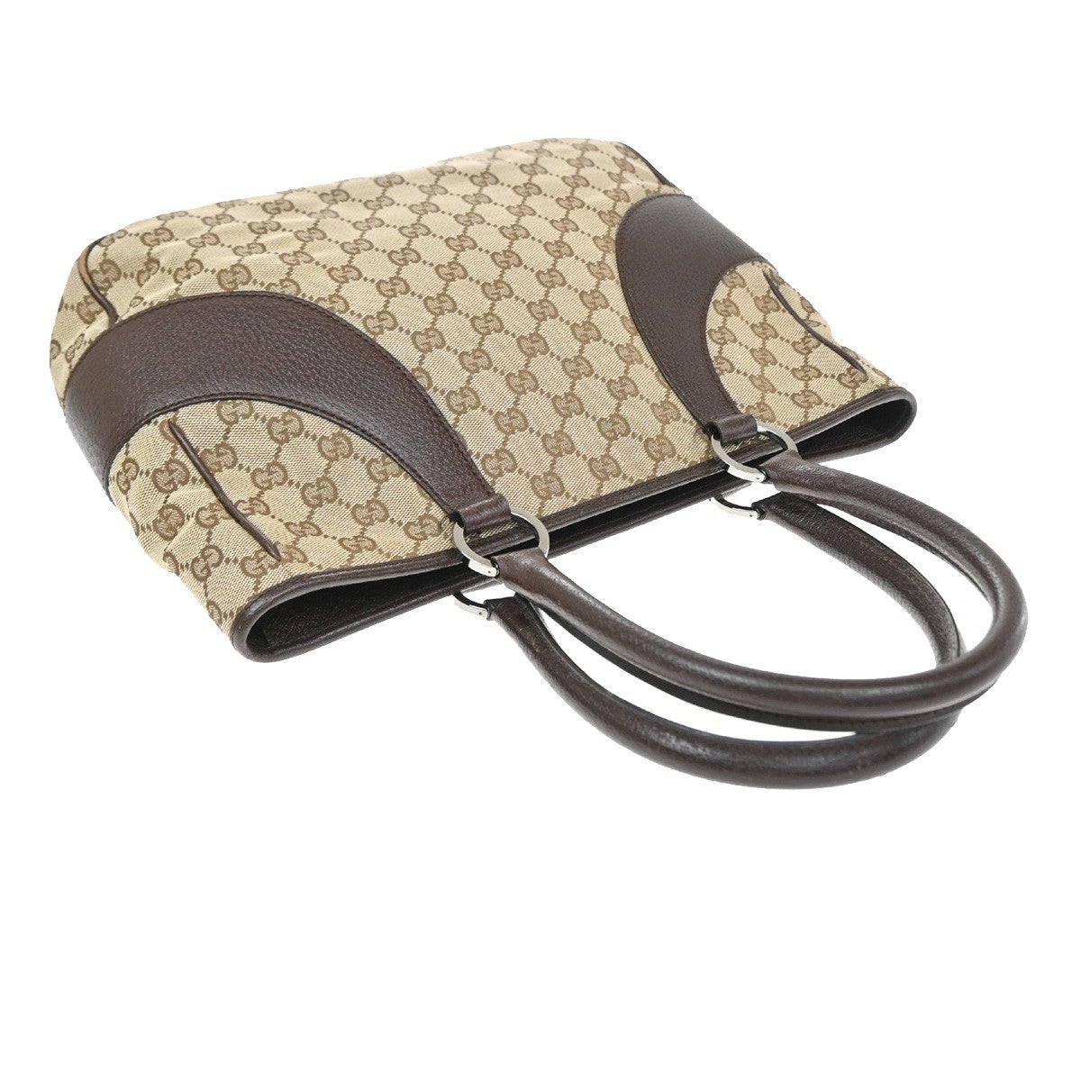 Gucci Vintage Ring Tote Gg Canvas With Leather Brown Canvas Tote Bag Bag (Pre-Owned)