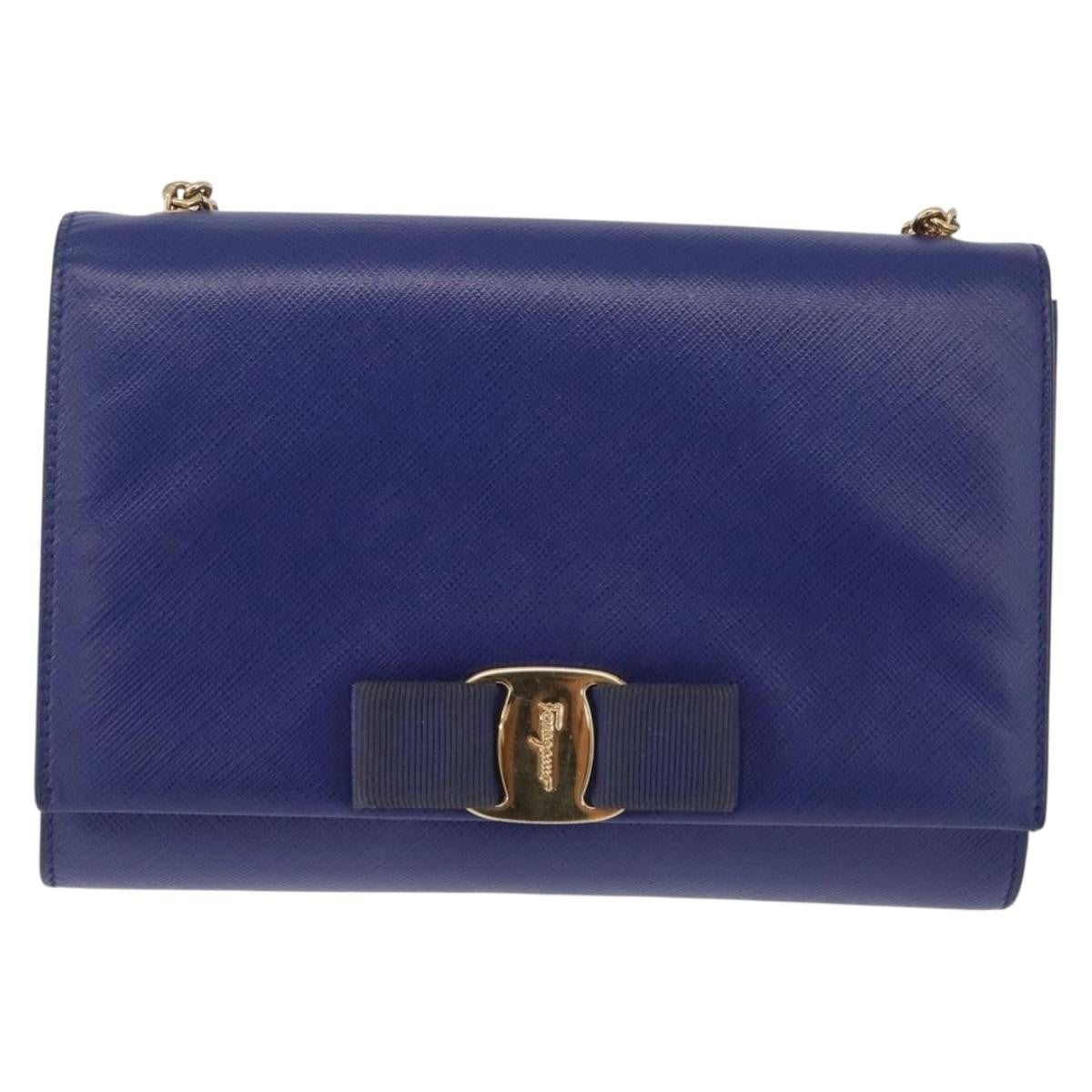 Salvatore Ferragamo Vala Chain Leather Blue Leather Shoulder Bag Bag (Pre-Owned)