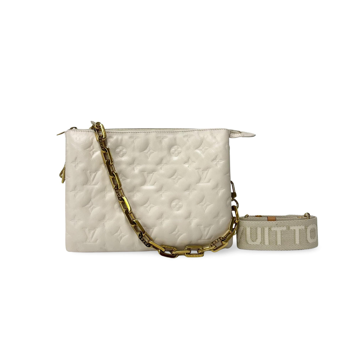 Louis Vuitton Coussin Monogram Embossed Lambskin White Leather Handbag (Pre-Owned)