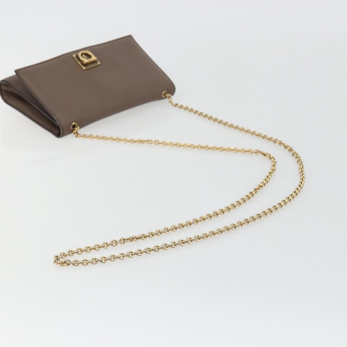 Salvatore Ferragamo Gancini Chain Leather Gray Leather Shoulder Bag Bag (Pre-Owned)