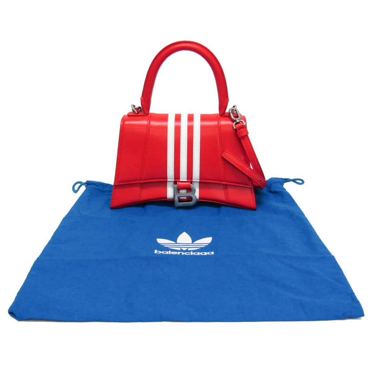 Balenciaga X Adidas Hourglass Top Handle Leather Red Leather Handbag (Pre-Owned)