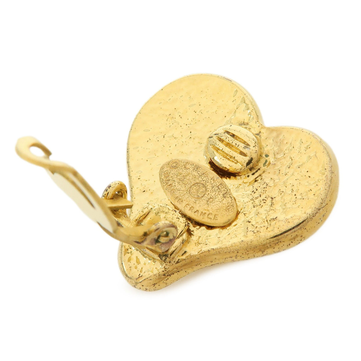 Chanel Vintage Cc Heart Clip-On Metal Gold Gold_Plated Earrings Jewelry (Pre-Owned)