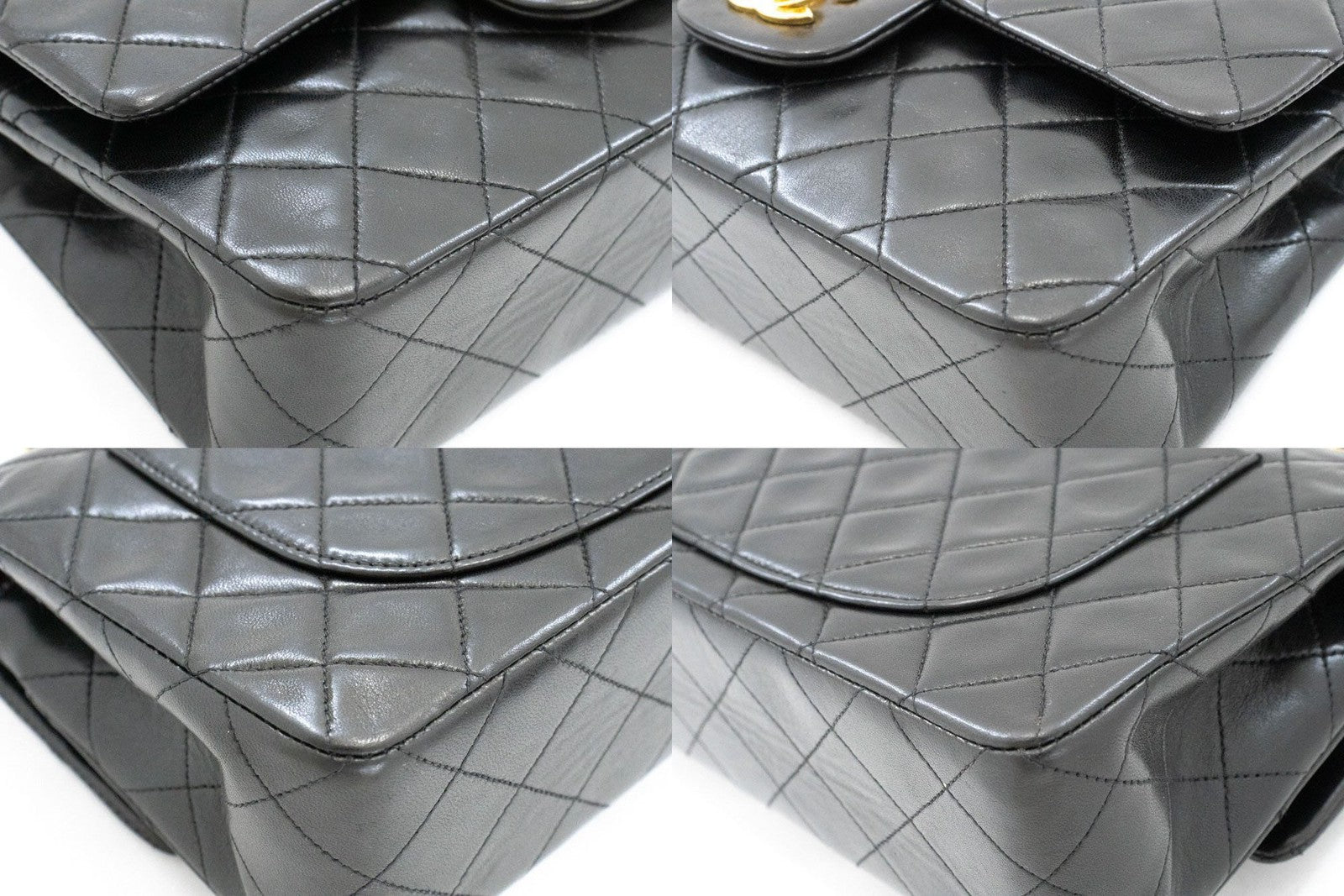 Chanel Vintage Classic Double Flap Quilted Lambskin Black Leather Shoulder Bag Bag (Pre-Owned)