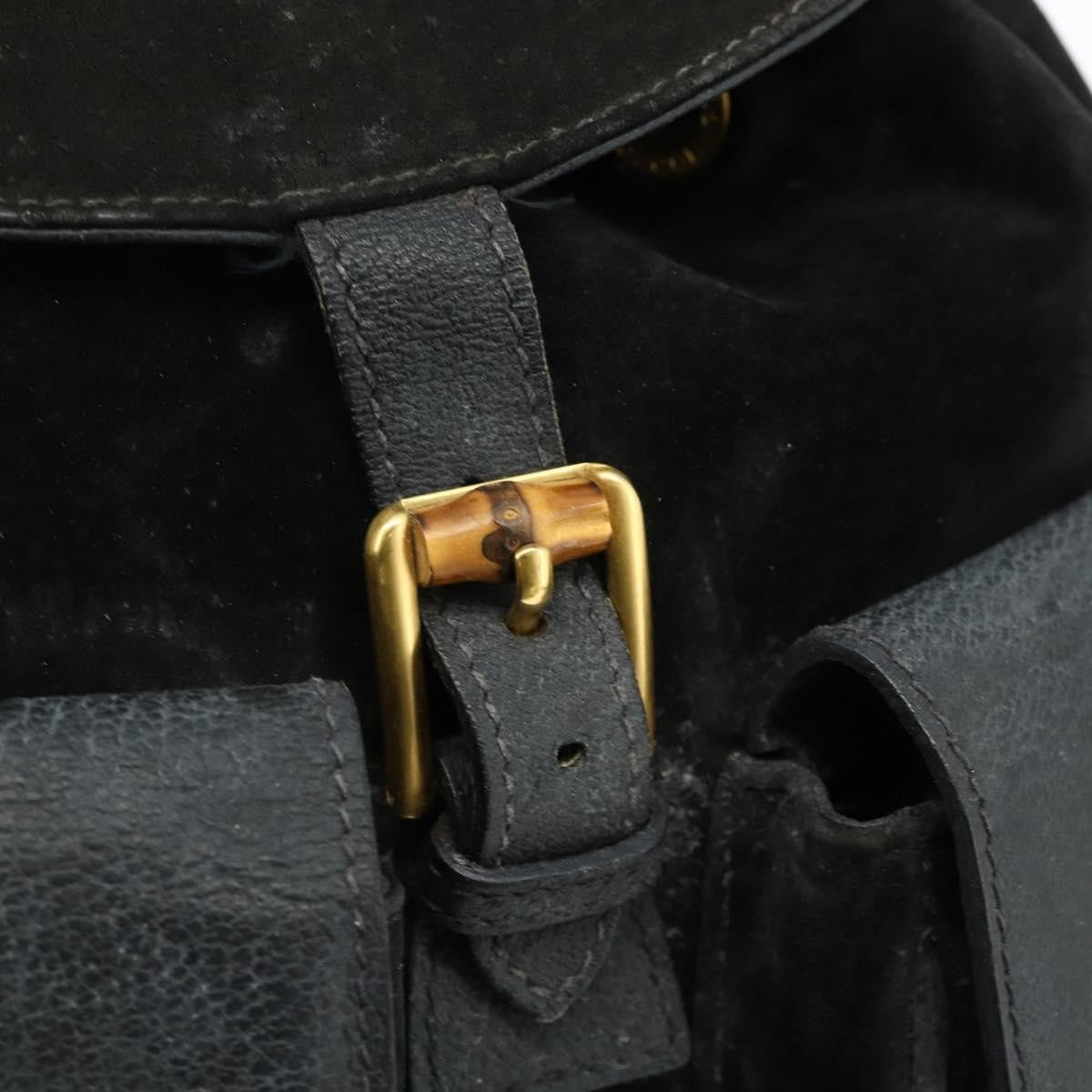Gucci Vintage Bamboo Suede Black Suede Backpack Bag (Pre-Owned)