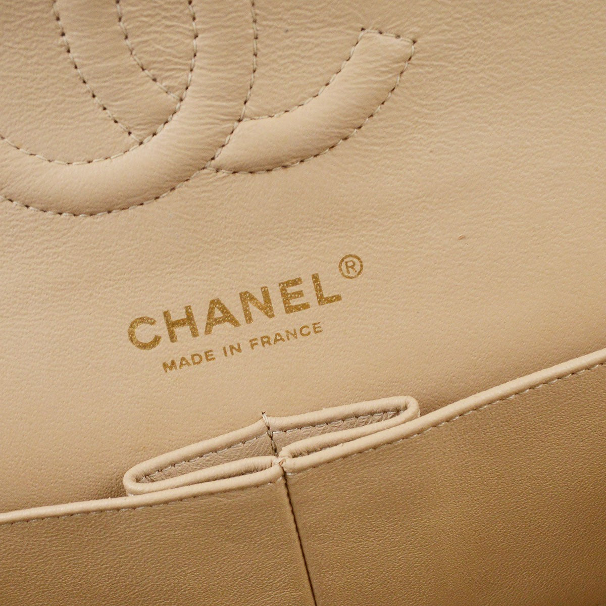 Chanel Vintage Classic Double Flap Quilted Lambskin Beige Leather Handbag (Pre-Owned)