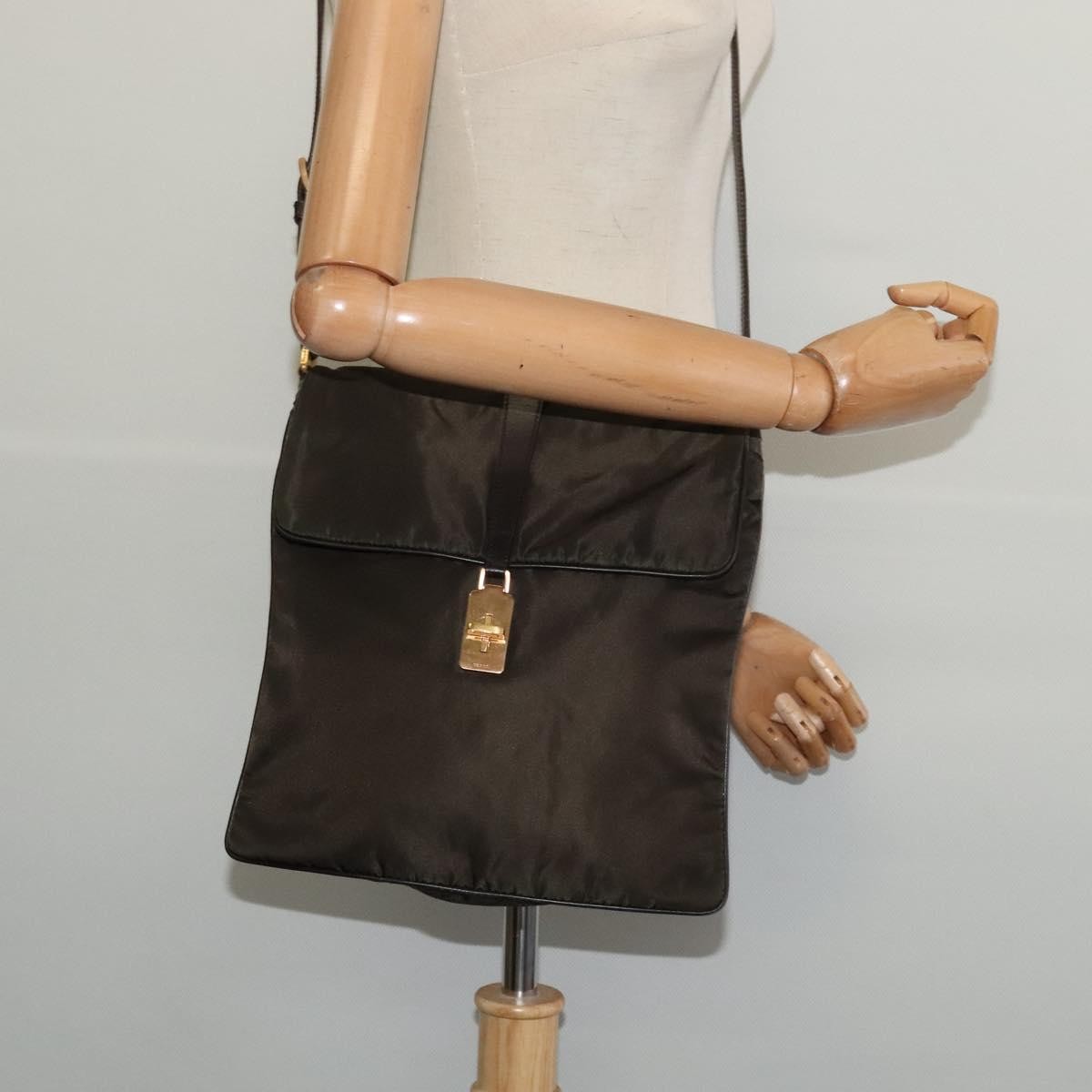 Prada Vintage Flap Messenger Tessuto Khaki Nylon Shoulder Bag Bag (Pre-Owned)