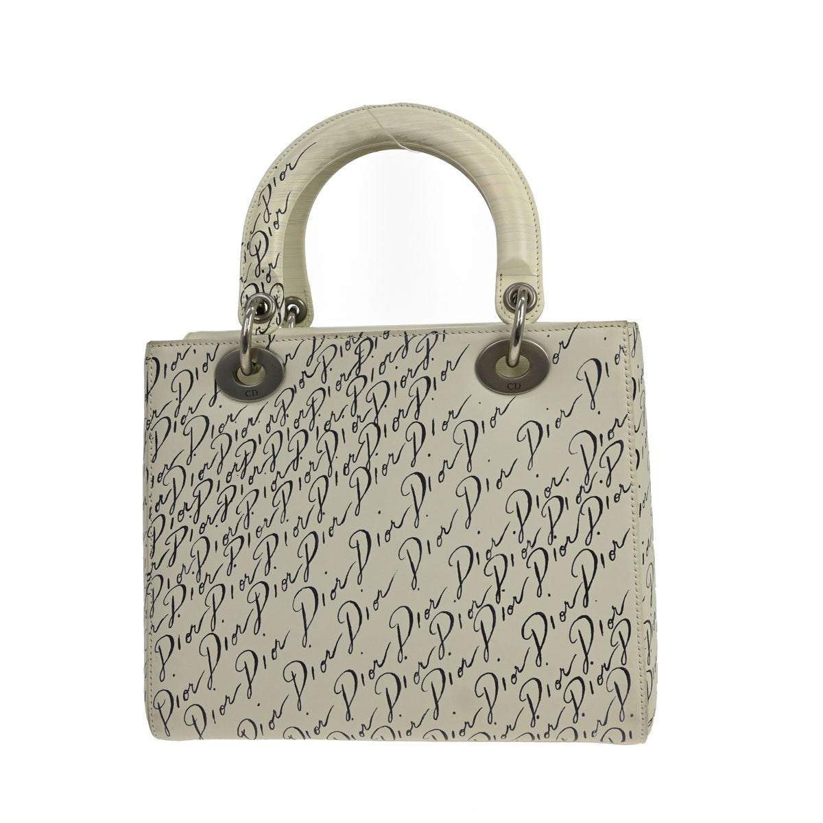 Christian Dior My Abcdior Lady Dior Embroidered Printed Leather White Leather Tote Bag Bag (Pre-Owned)