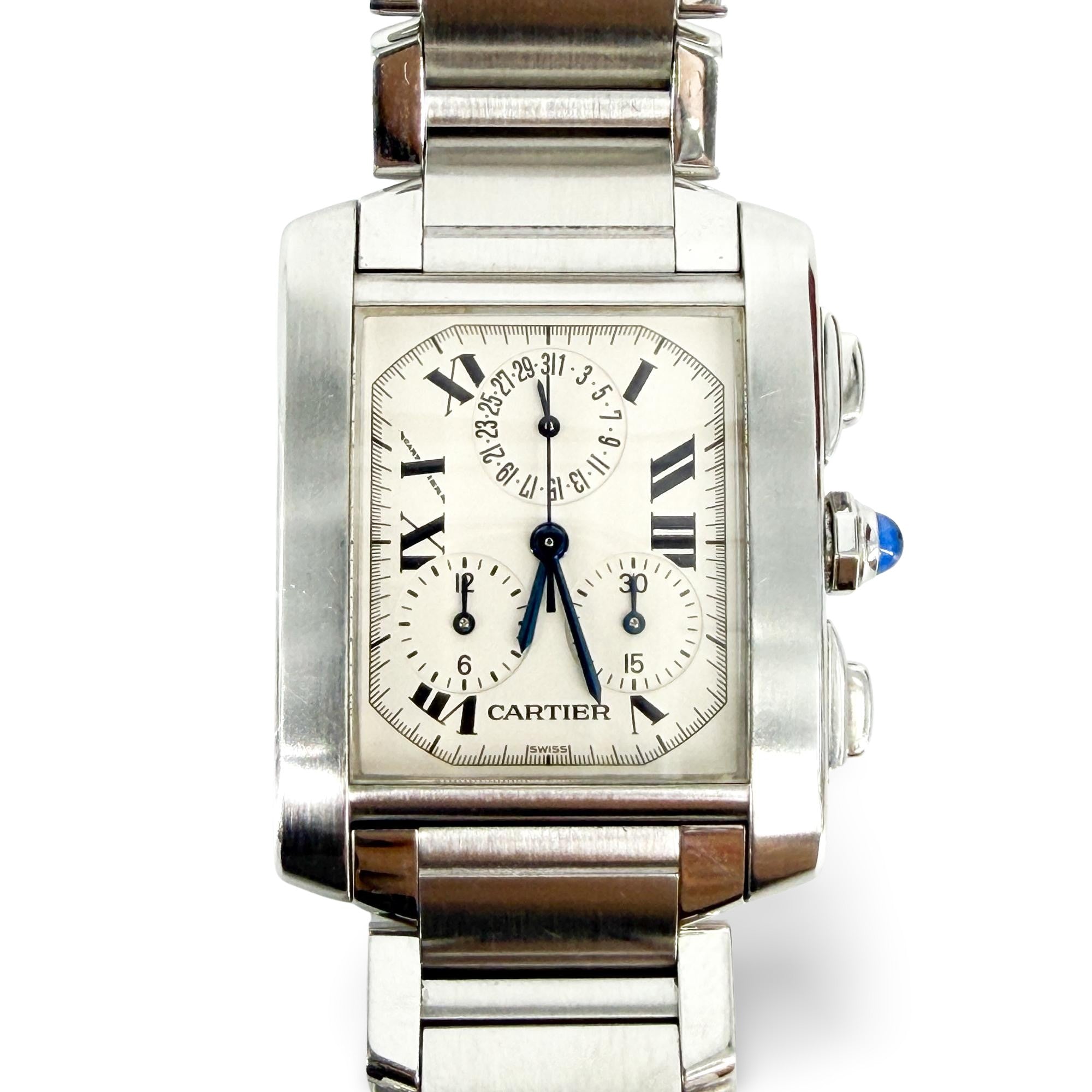 Cartier Tank Francaise Chronoflex Chronograph Quartz Stainless Steel Watch (Pre-Owned)
