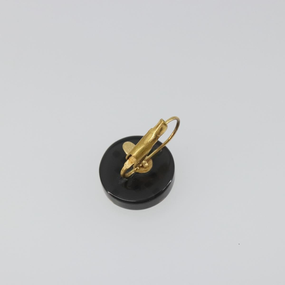 Chanel Cc Round Stud Metal And Resin Black Plastic Earrings Jewelry (Pre-Owned)