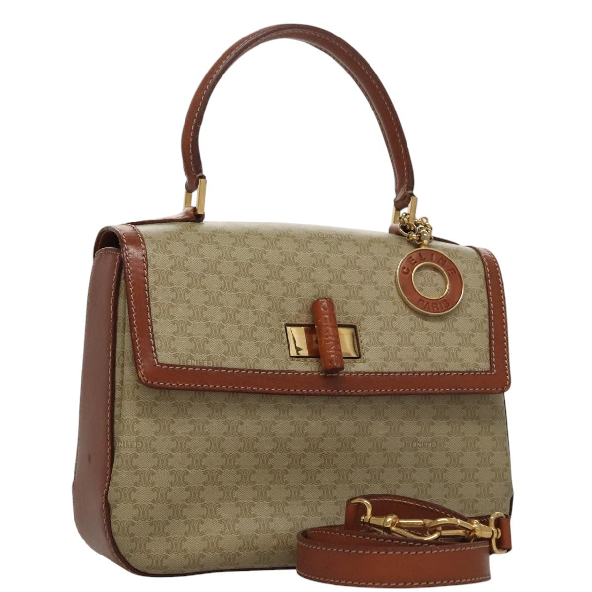 Celine Vintage Convertible Top Handle Macadam Coated Canvas Beige Canvas Handbag (Pre-Owned)