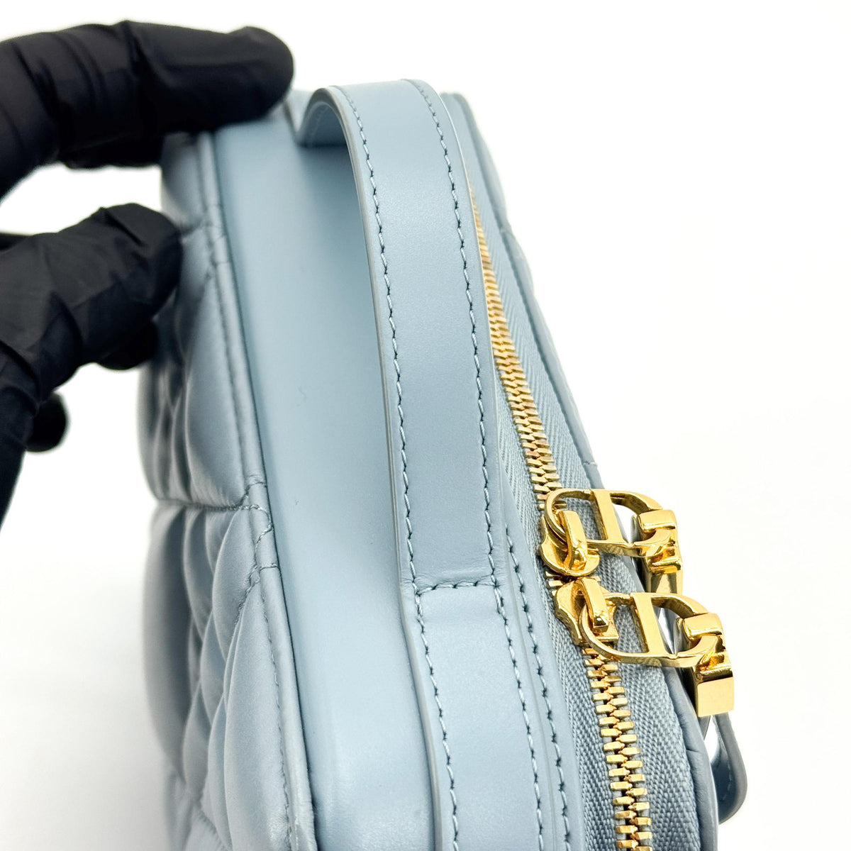 Christian Dior Caro Box Bag With Chain Macrocannage Quilt Calfskin Blue Leather Handbag (Pre-Owned)