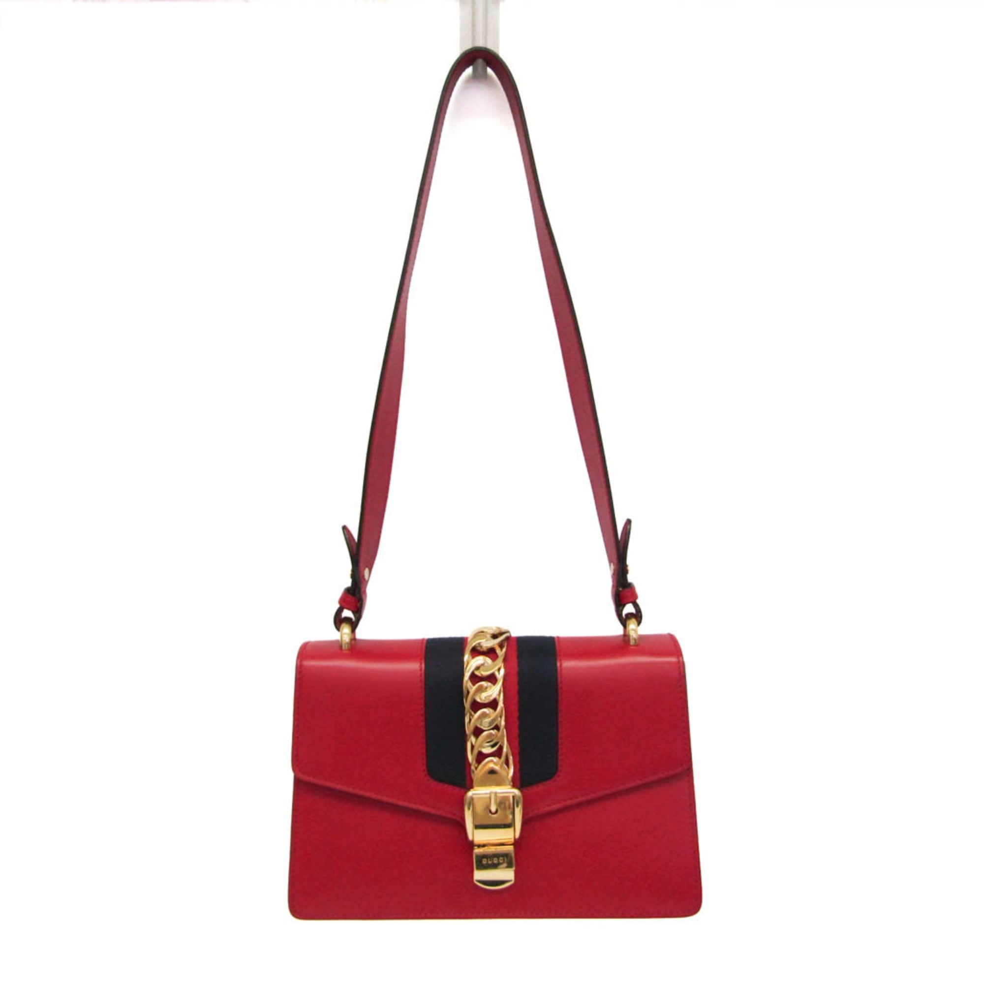 Gucci Sylvie Leather Red Leather Shoulder Bag Bag (Pre-Owned)