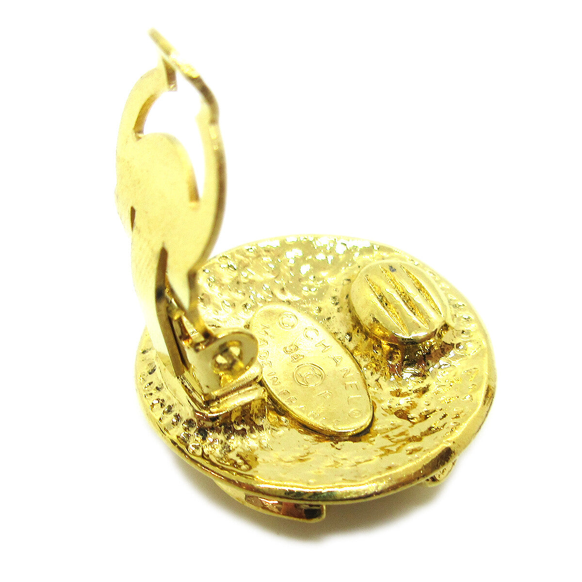 Chanel Vintage Cc Round Clip-On Metal Gold Gold_Plated Earrings Jewelry (Pre-Owned)