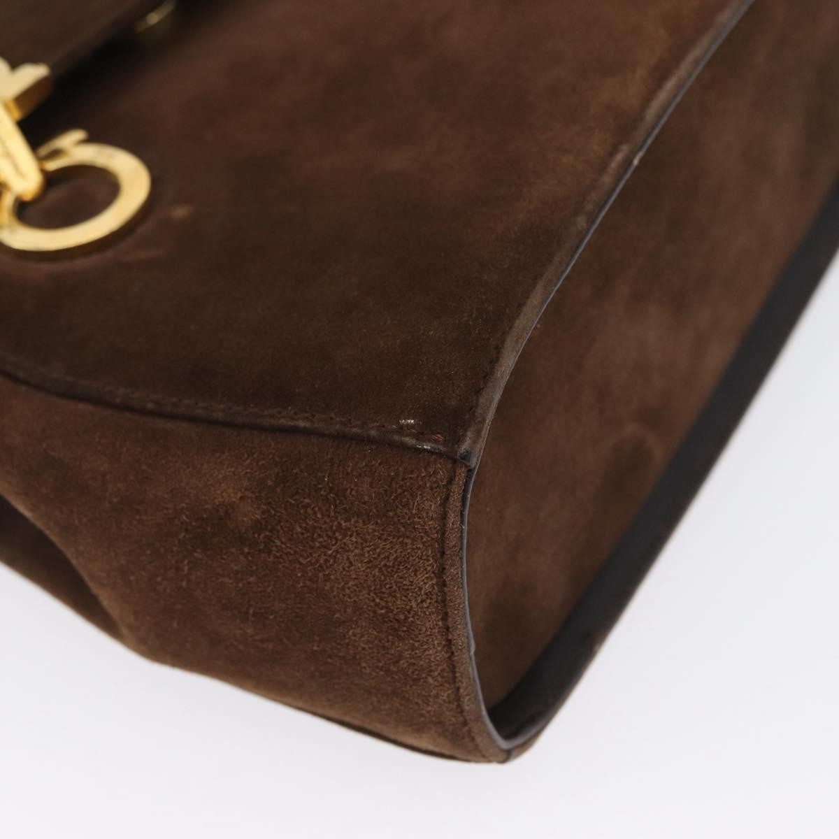 Salvatore Ferragamo Gancini Suede Brown Suede Shoulder Bag Bag (Pre-Owned)
