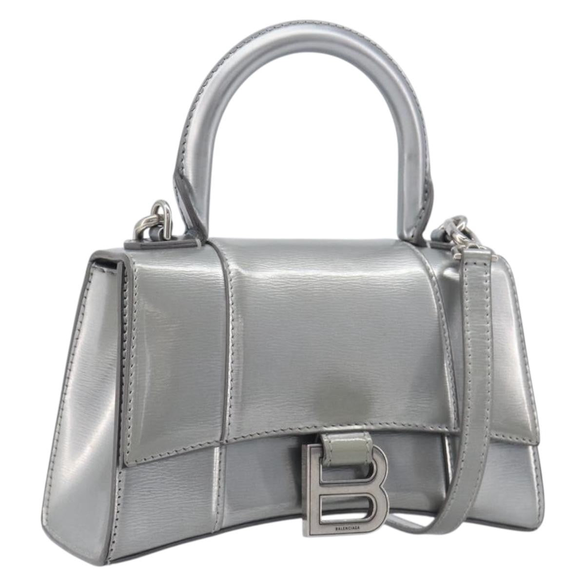 Balenciaga Hourglass Top Handle Leather Silver Leather Handbag (Pre-Owned)