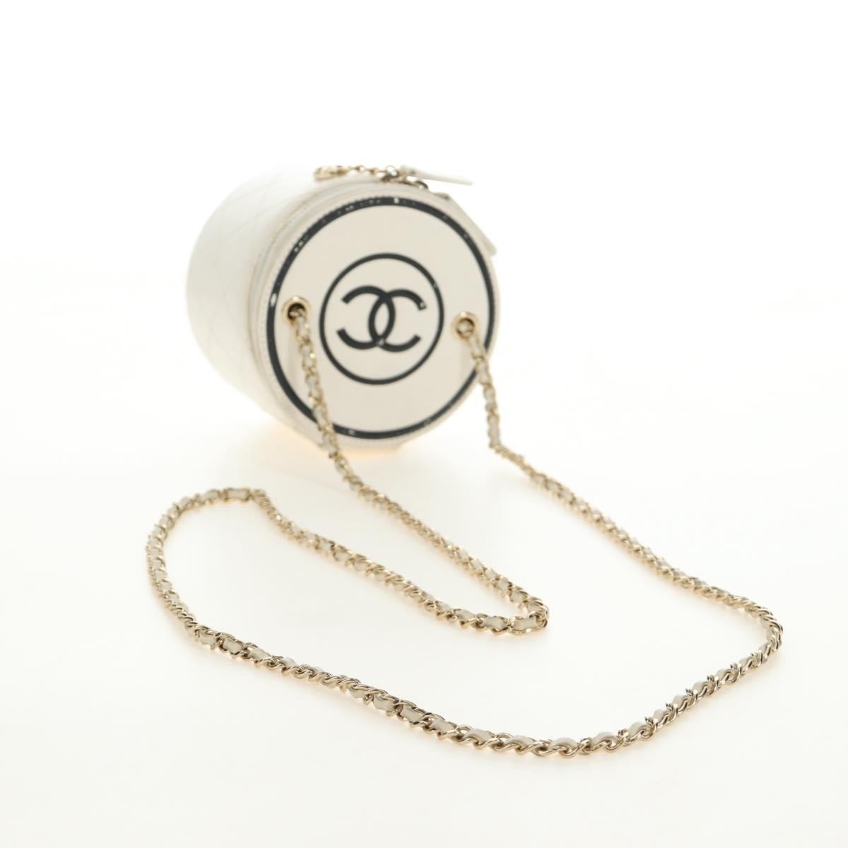 Chanel Cc Round Vanity Case With Chain Quilted Lambskin White Leather Shoulder Bag Bag (Pre-Owned)