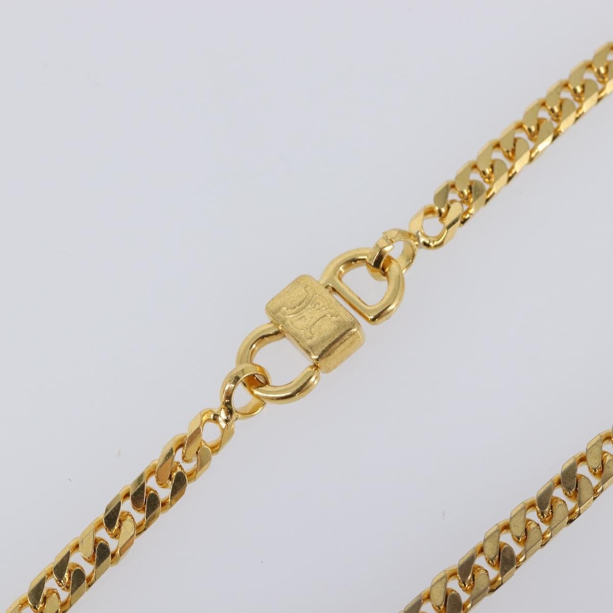 Celine Vintage Logo Circle Pendant Metal Gold Metal Necklace Jewelry (Pre-Owned)