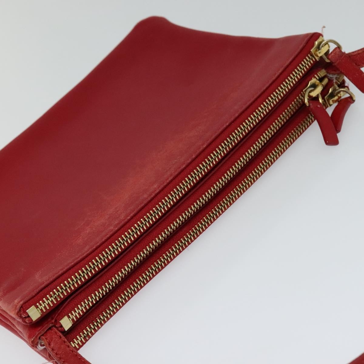 Celine Trio Zip Clutch Leather Red Leather Clutche & Pouche Bag (Pre-Owned)