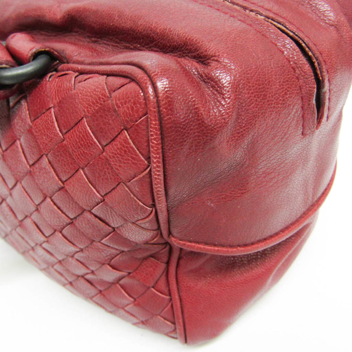Bottega Veneta Zip Boston Intrecciato Nappa Red Leather Handbag (Pre-Owned)