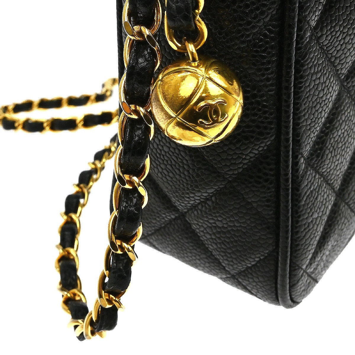 Chanel Vintage Front Pocket Quilted Caviar Black Leather Shoulder Bag Bag (Pre-Owned)
