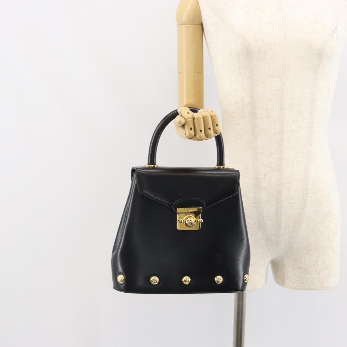 Salvatore Ferragamo Vintage Leather Black Leather Handbag (Pre-Owned)