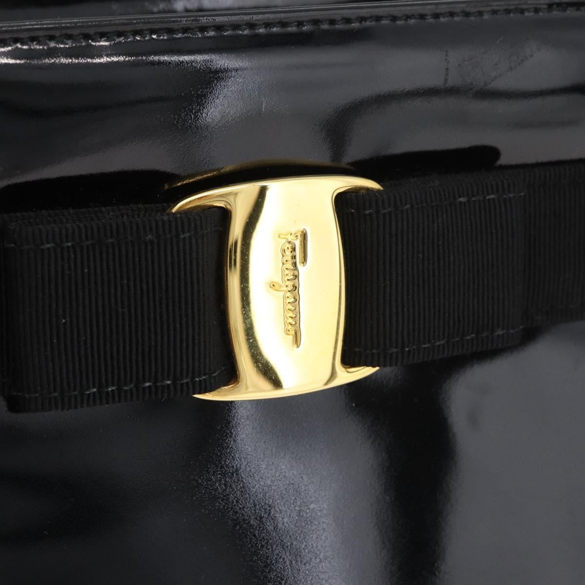 Salvatore Ferragamo Vala Patent Leather Black Patent_Leather Handbag (Pre-Owned)