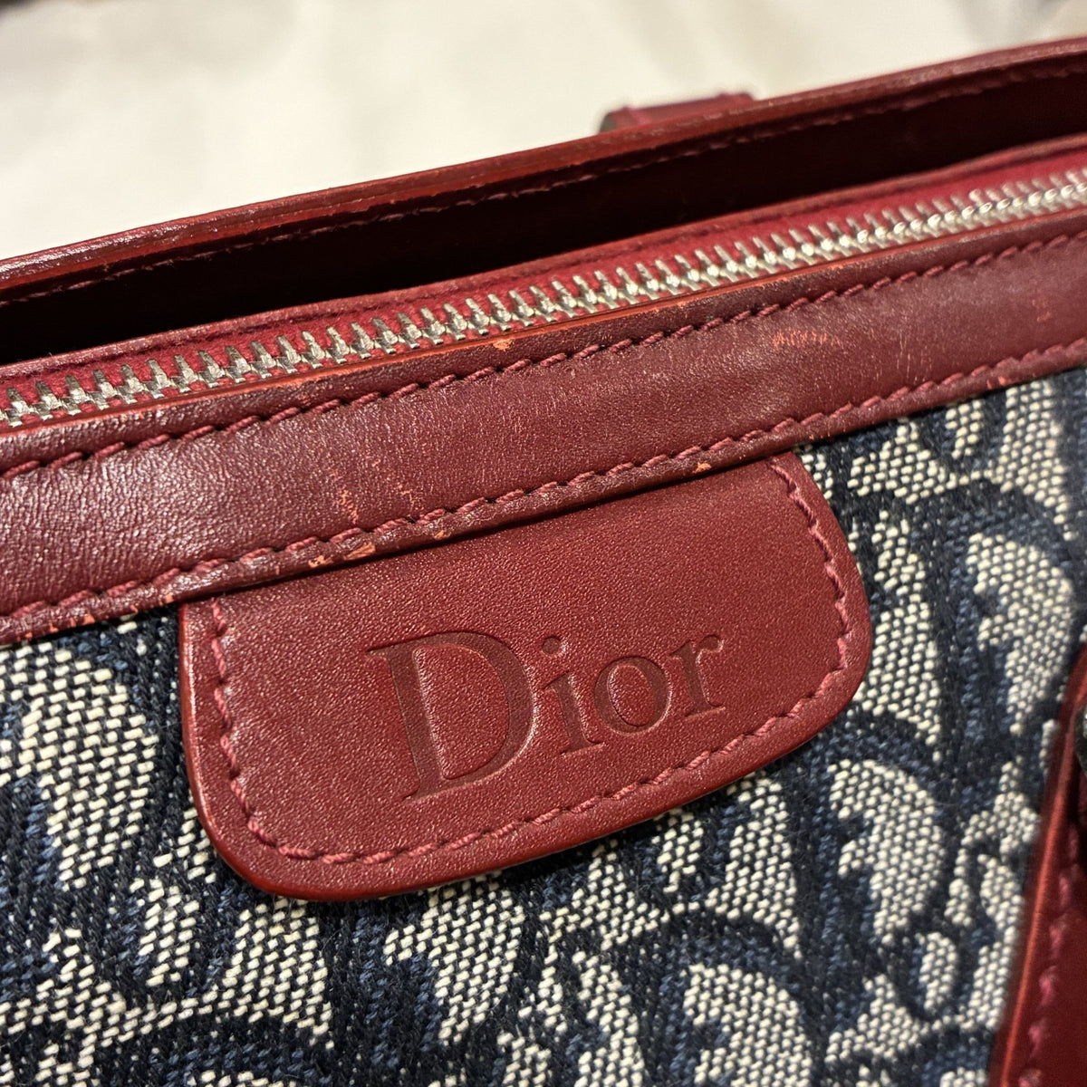 Christian Dior Vintage Trotter Zip Diorissimo Canvas Navy Canvas Tote Bag Bag (Pre-Owned)