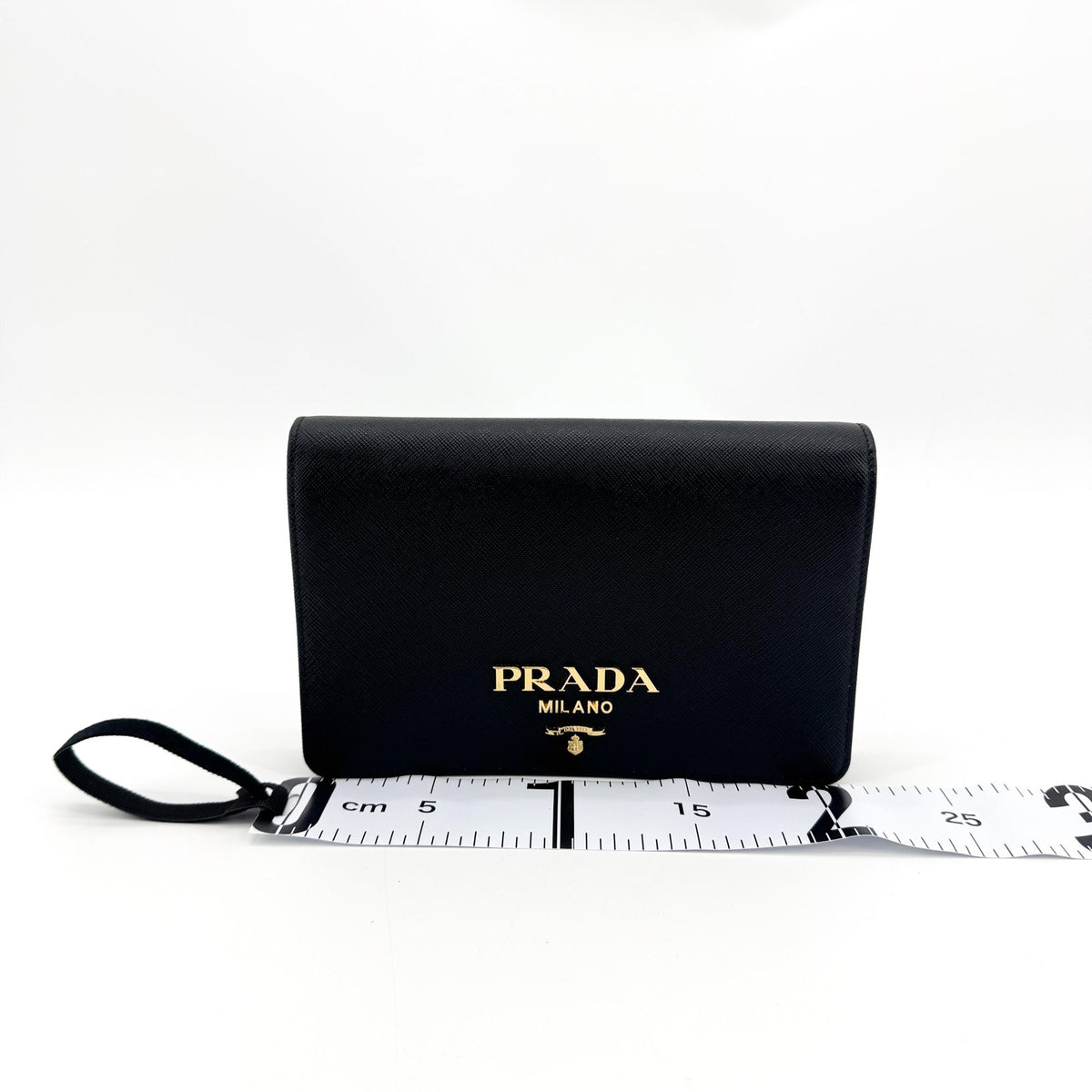 Prada Flap Card Case On Chain Saffiano Leather Black Leather Card Holders Accessory (Pre-Owned)