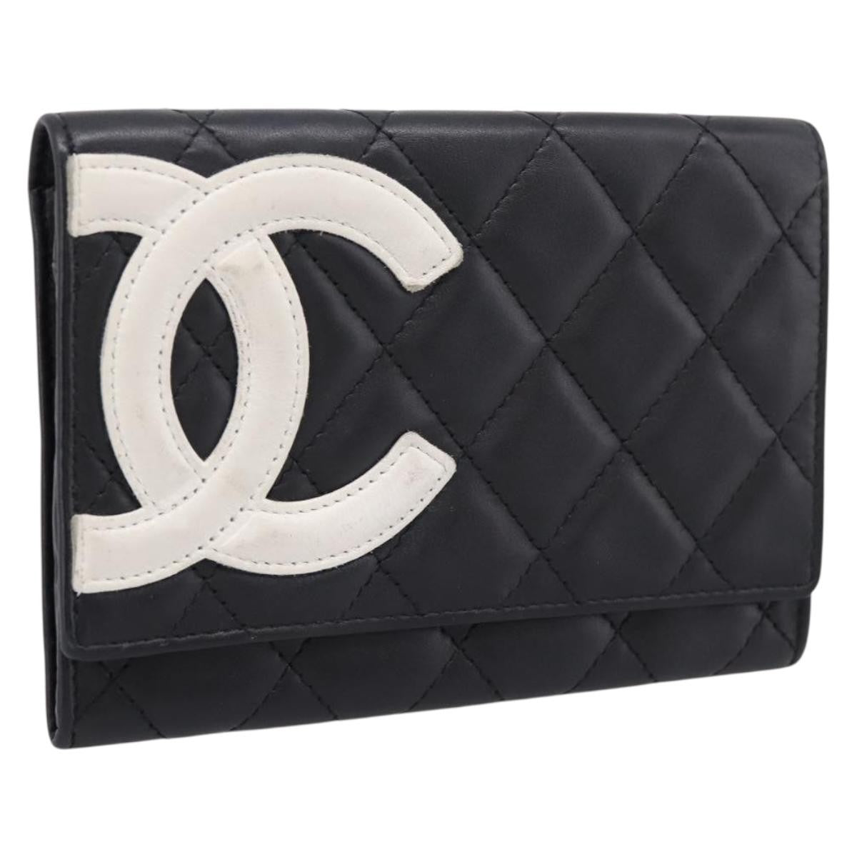 Chanel Cambon Flap Card Case Quilted Lambskin Black Leather Card Holders Accessory (Pre-Owned)