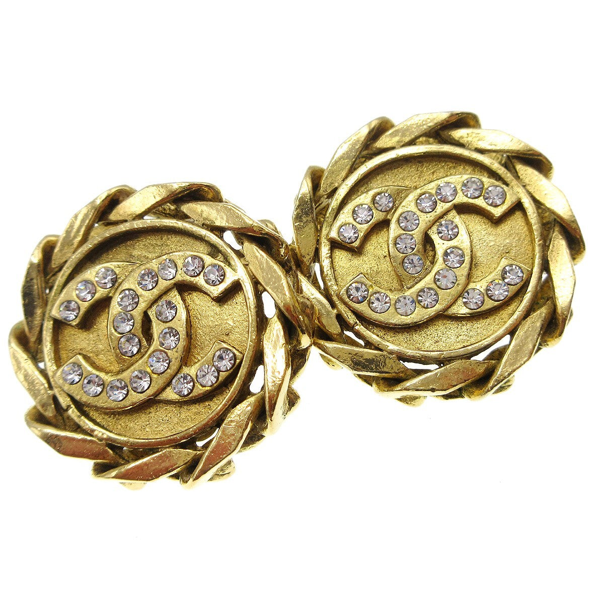 Chanel Cc Button Clip-On Metal With Faux Pearl Gold Gold_Plated Earrings Jewelry (Pre-Owned)