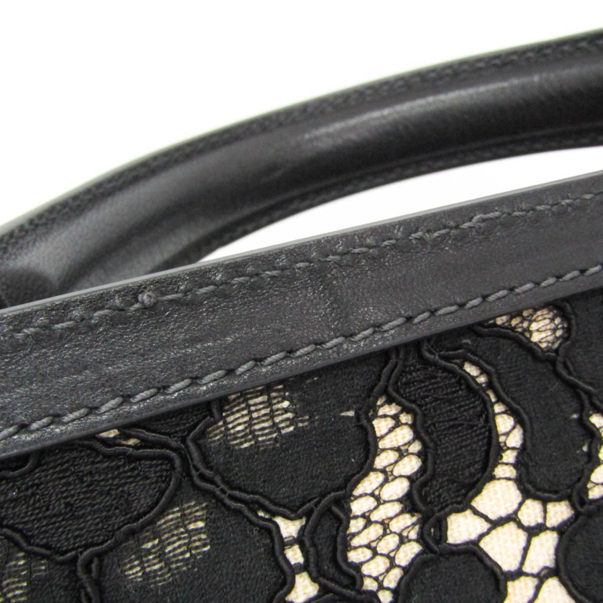 Dolce & Gabbana Miss Sicily Floral Lace Black Cotton Handbag (Pre-Owned)