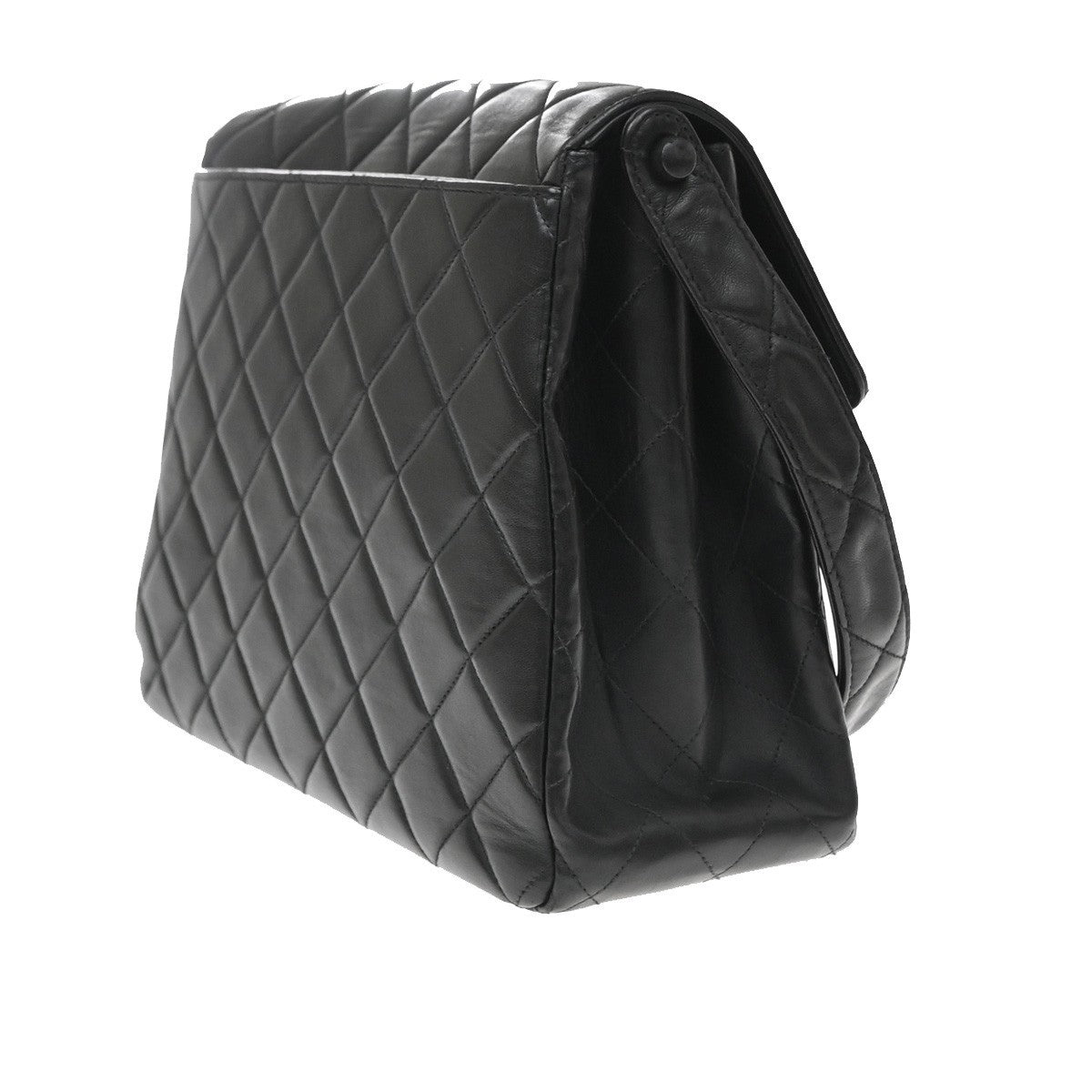 Chanel Vintage Cc Square Flap Quilted Lambskin Black Leather Shoulder Bag Bag (Pre-Owned)
