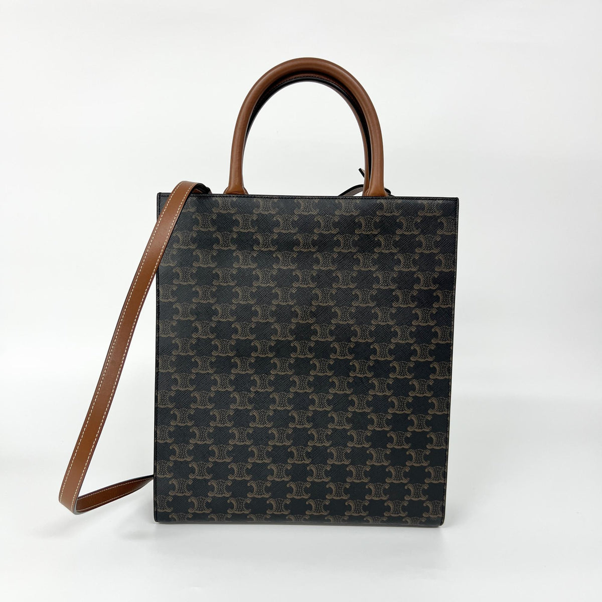 Celine Vertical Cabas Triomphe Coated Canvas Brown Canvas Tote Bag Bag (Pre-Owned)