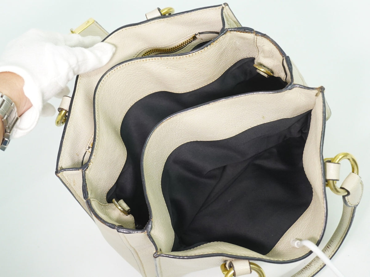Miu Miu Madras Convertible Lock Leather Beige Leather Tote Bag Bag (Pre-Owned)