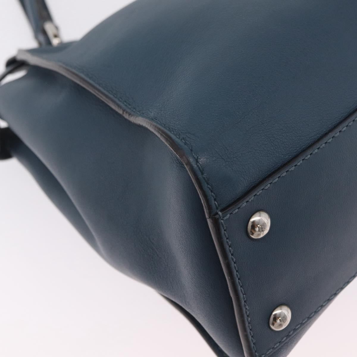 Fendi Peekaboo Ruffled Leather Blue Leather Handbag (Pre-Owned)