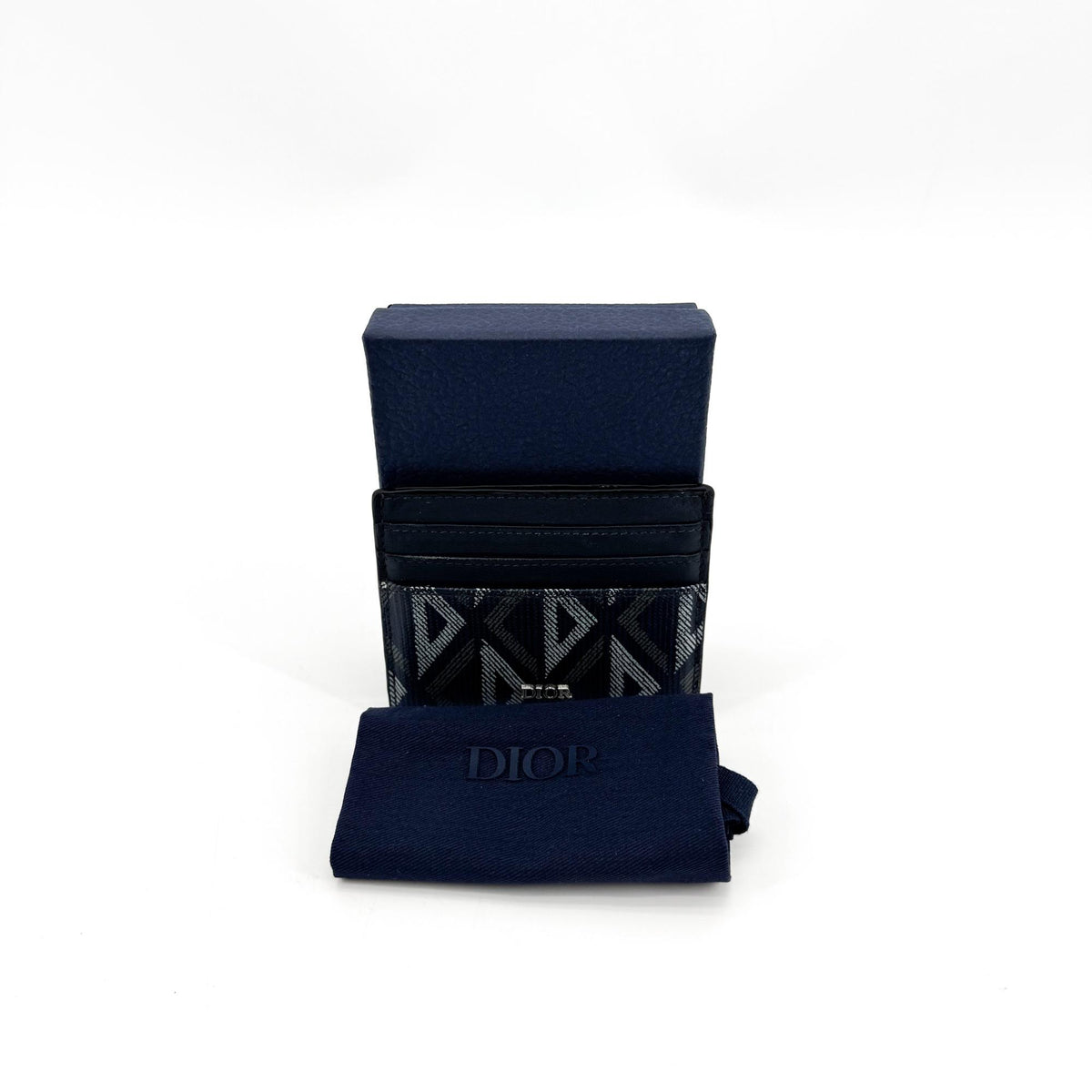 Christian Dior Card Holder Oblique Canvas And Leather Navy Canvas Card Holders Accessory (Pre-Owned)