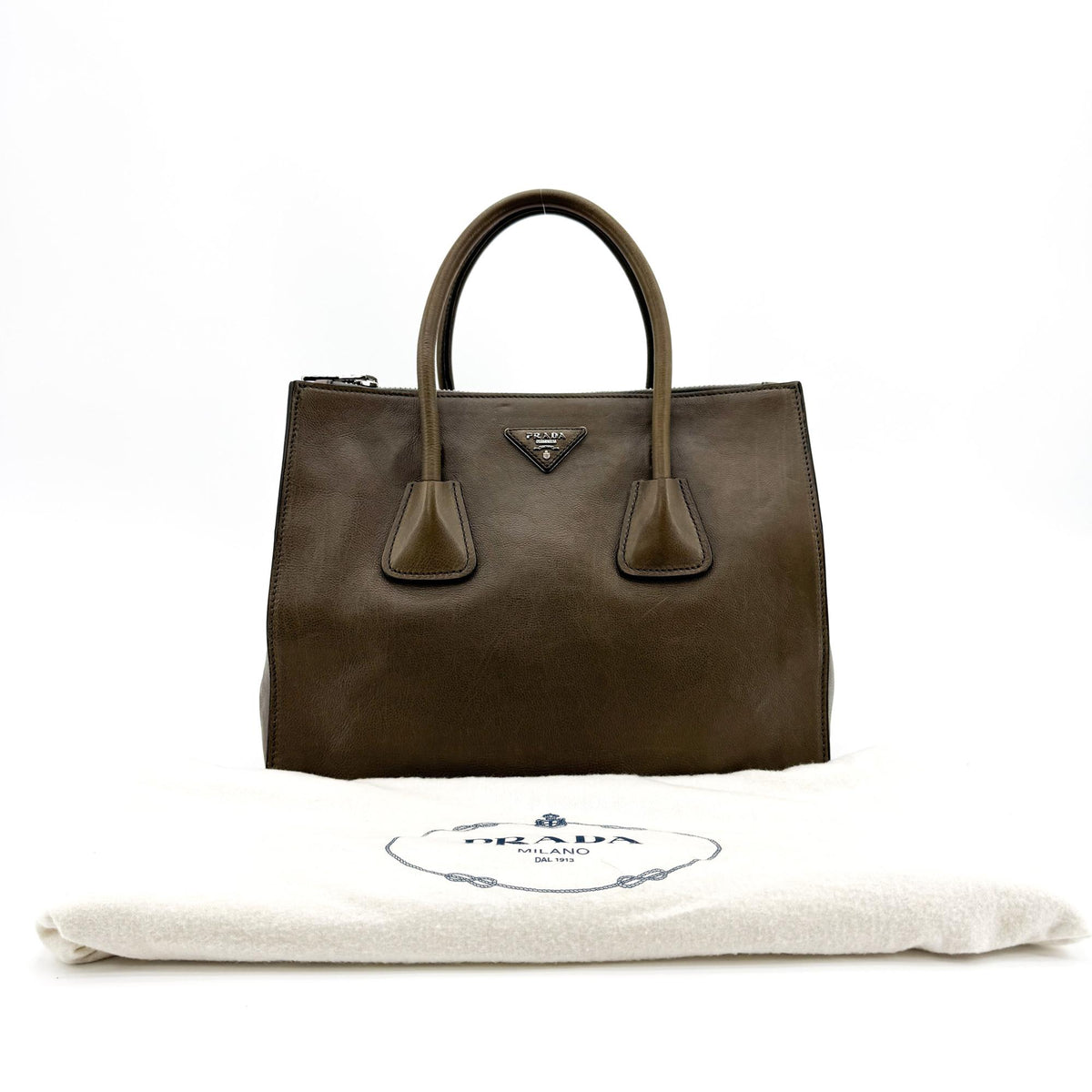 Prada Twin Shopping Vitello Daino Brown Leather Tote Bag Bag (Pre-Owned)