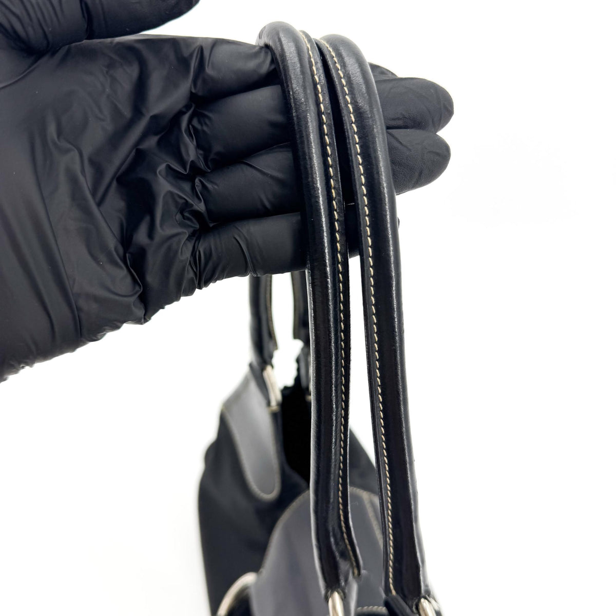 Prada Shoulder Bag Leather Black Nylon Shoulder Bag Bag (Pre-Owned)