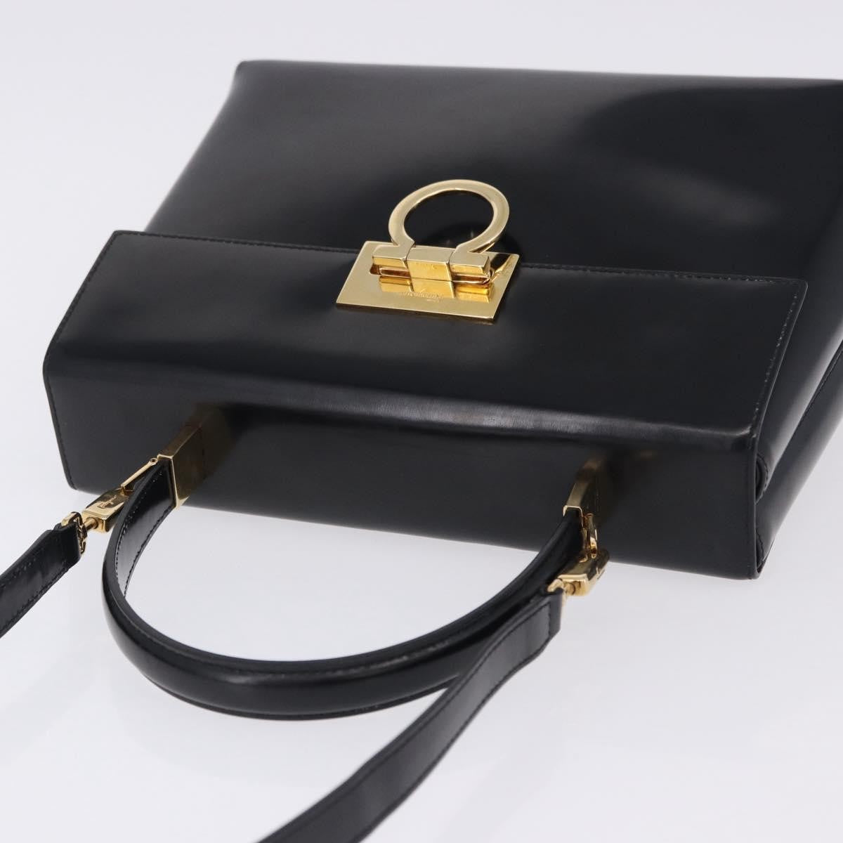 Salvatore Ferragamo Gancini Top Handle Leather Black Patent_Leather Handbag (Pre-Owned)