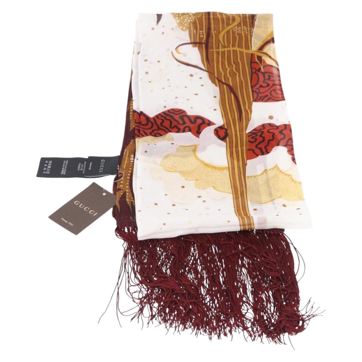 Gucci Printed Silk Fringed Scarf Silk Burgundy Silk Scarve & Shawl Accessory (Pre-Owned)