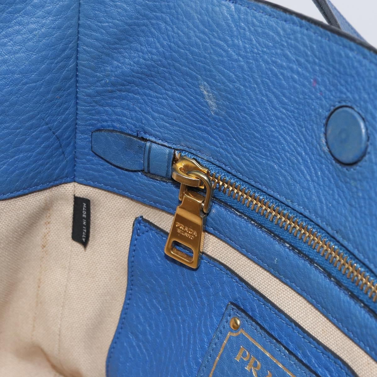 Prada Tote Vitello Daino Vitello Daino Blue Leather Tote Bag Bag (Pre-Owned)