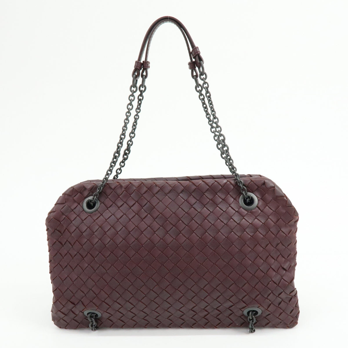 Bottega Veneta Double Chain Intrecciato Nappa Burgundy Leather Tote Bag Bag (Pre-Owned)