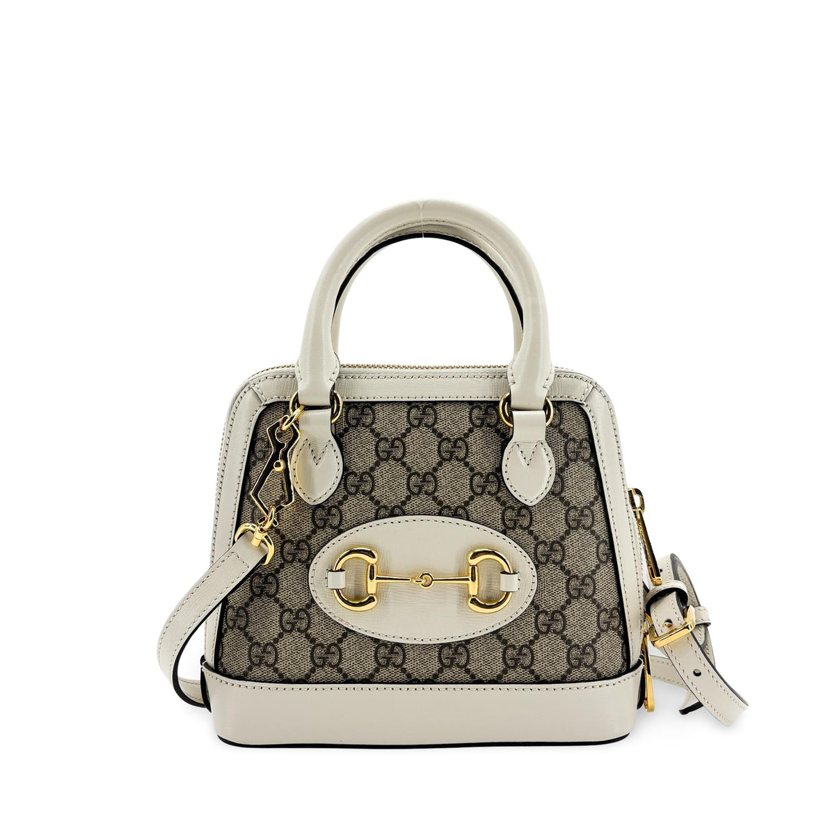 Gucci Horsebit 1955 Top Handle Gg Coated Canvas With Leather Beige Canvas Handbag (Pre-Owned)
