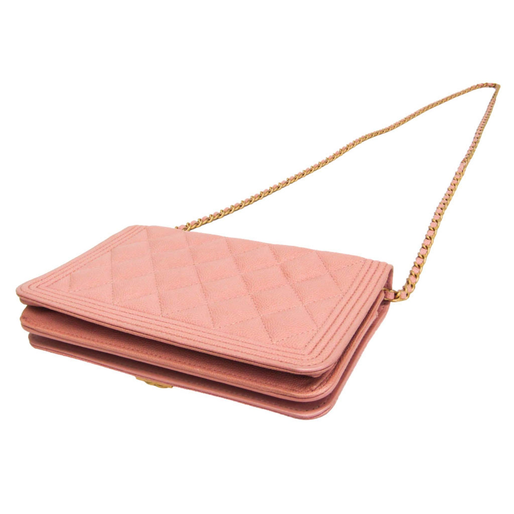 Chanel Boy Wallet On Chain Quilted Caviar Pink Calfskin Wallets Accessory (Pre-Owned)