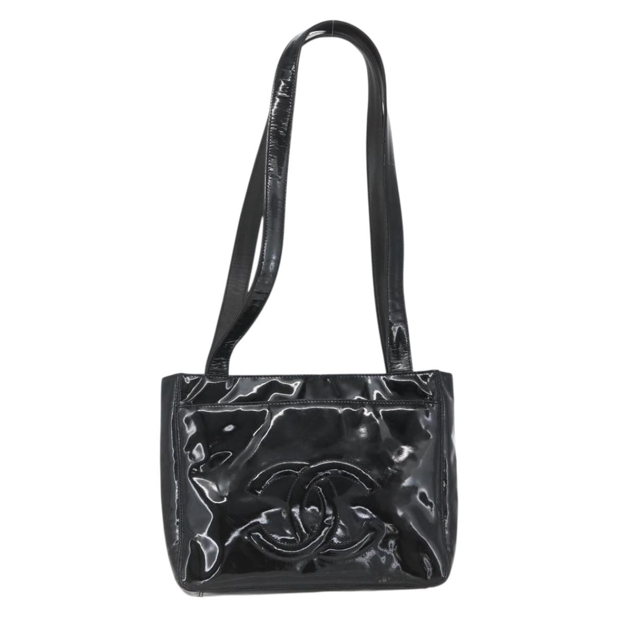Chanel Vintage Flap Patent Leather Black Patent_Leather Shoulder Bag Bag (Pre-Owned)