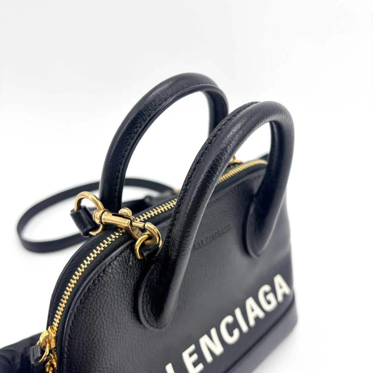 Balenciaga Logo Ville Leather Black Leather Handbag (Pre-Owned)
